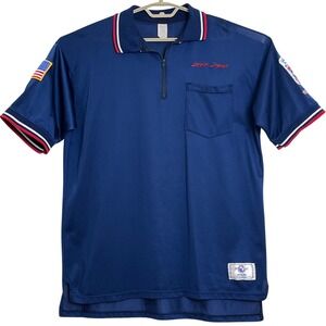 Vtg +POS Mens Umpire Jersey XL Navy Blue Little League Baseball Mesh Quarter Zip